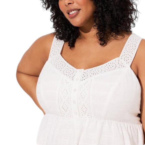 Babydoll Cotton Window Pane Button Front Tank - Picture 3 of 4